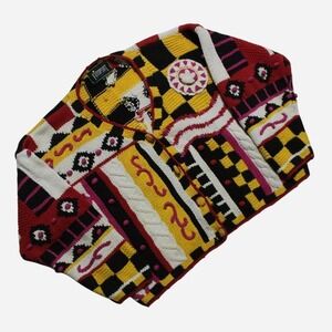 Womens Vintage Abstract Artsy Quirky Oversized Boxy Fit Grandma Cardigan